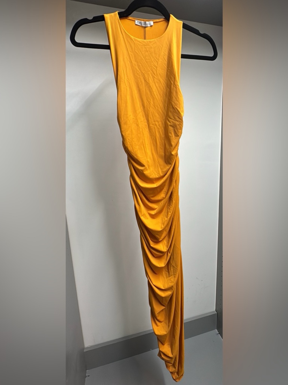 ZARA Draped Midi Dress – Mustard/Golden Yellow – Size S – NWT